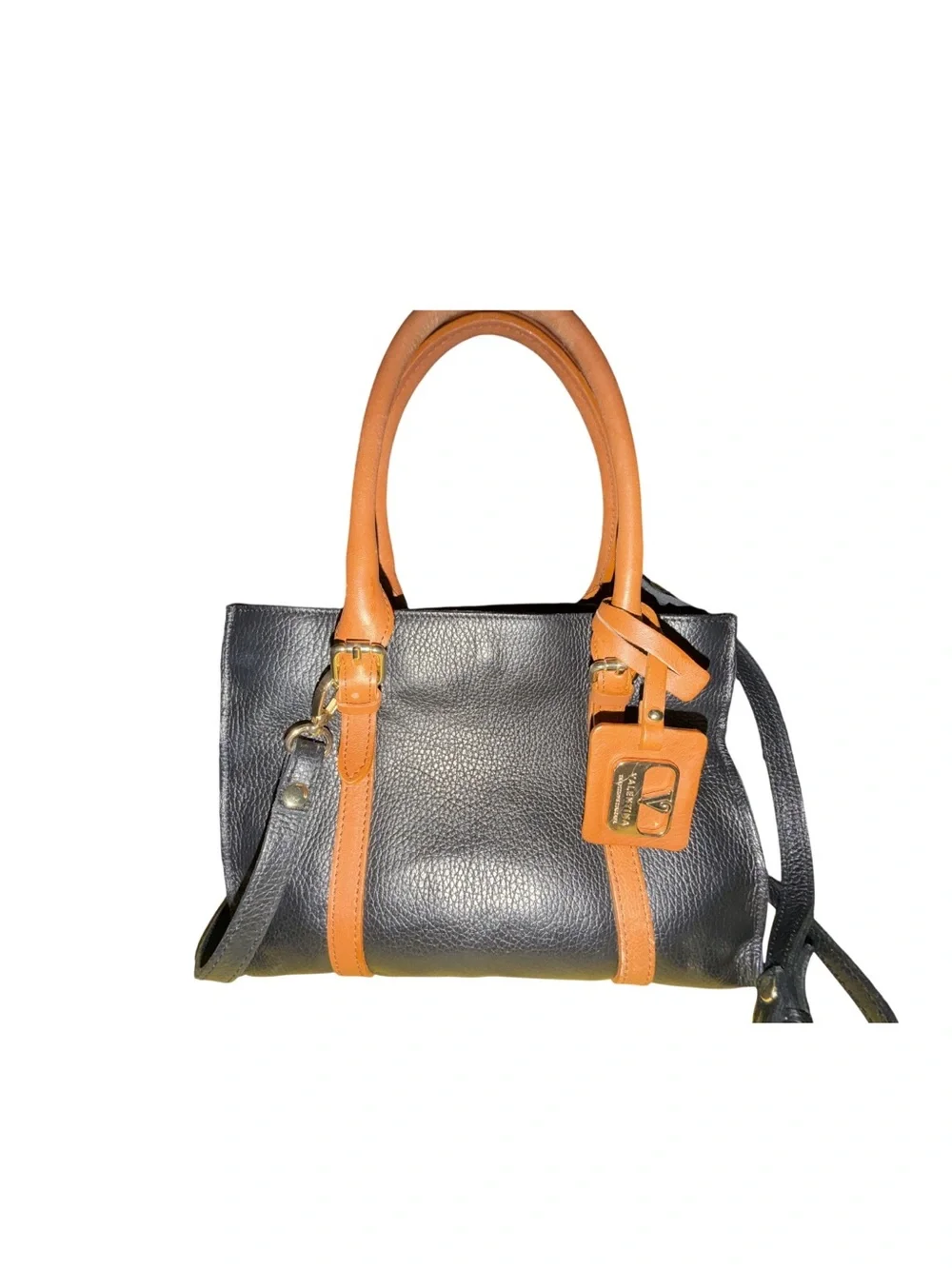 Valentina Black Satchel with Tan Trim